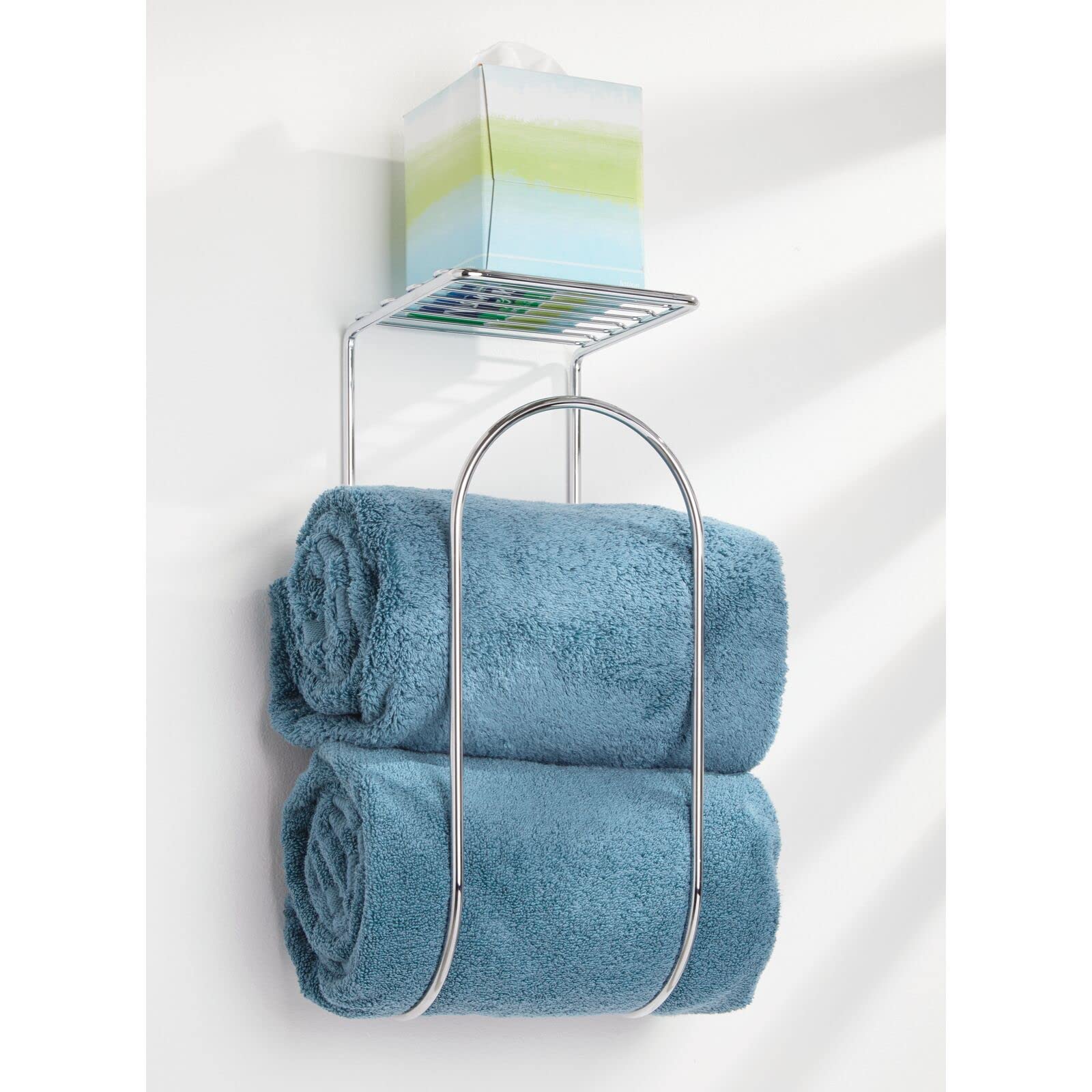Mdesign Modern Metal Wire Wall Mount Towel Rack Holder And Organizer With Storage Shelf - For Bathroom Towels, Washcloths, Hand